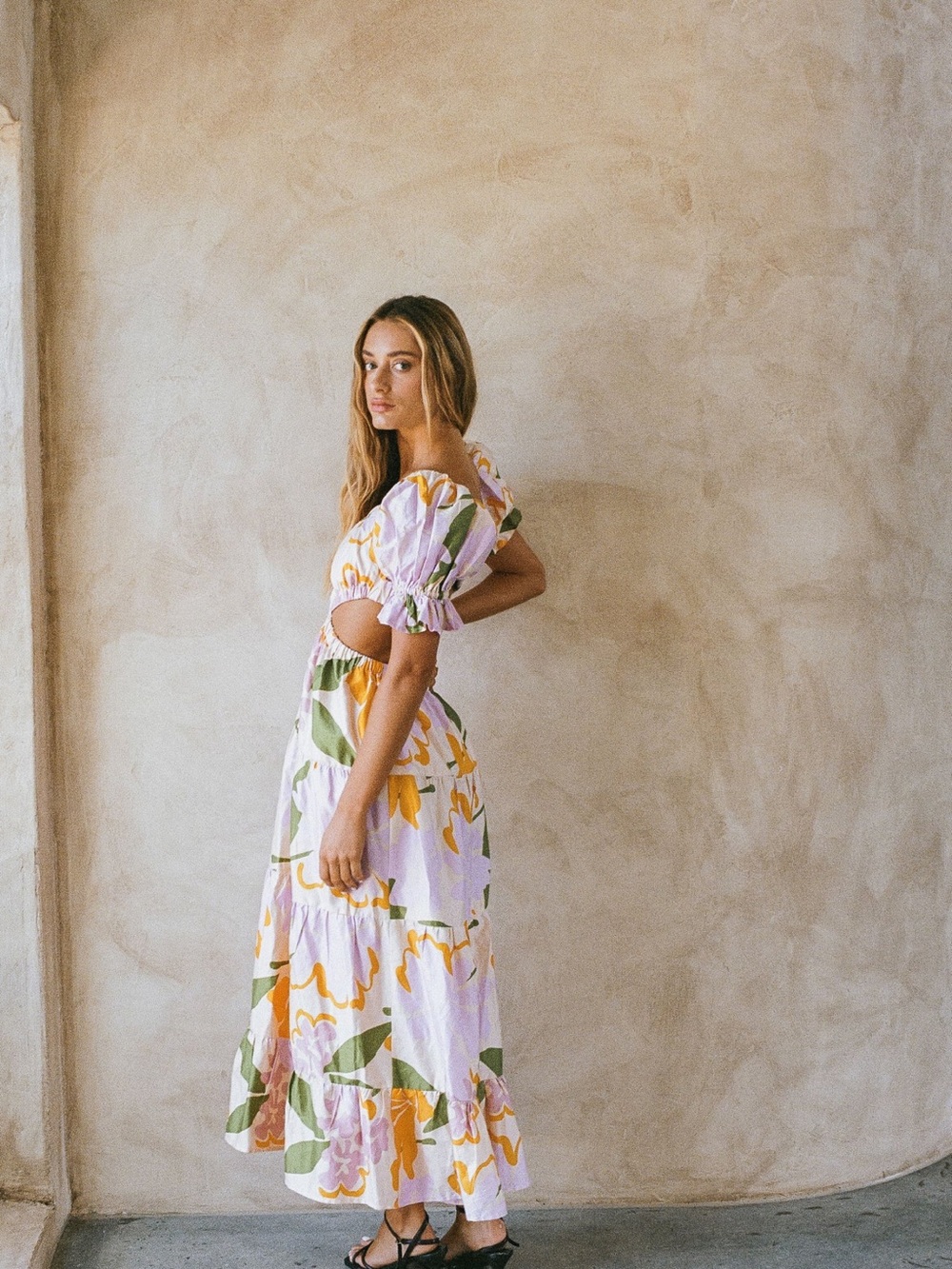 SABO- Floral Puff-Sleeve/ Off shoulder Maxi Dress - Women's - Picture 4 of 5